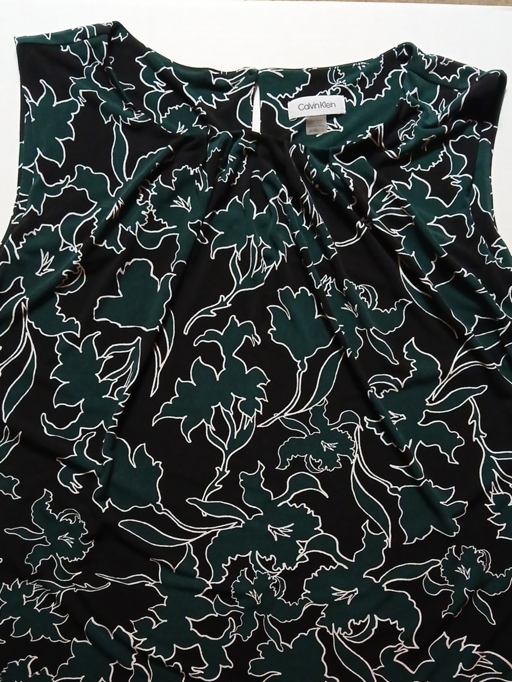 Calvin Klein Black Floral Sleeveless Top with Dark Green Print